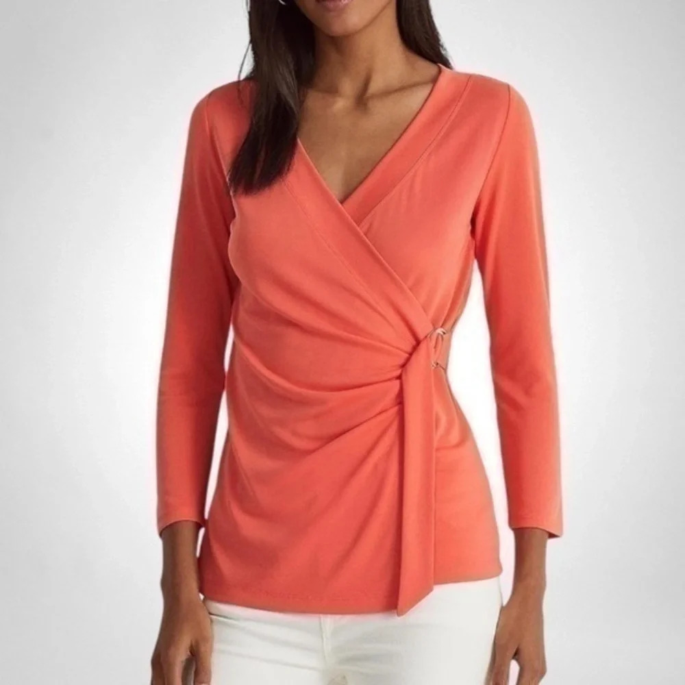 Lauren Ralph Lauren Womens Stretch Jersey Surplice Portside Coral XL
